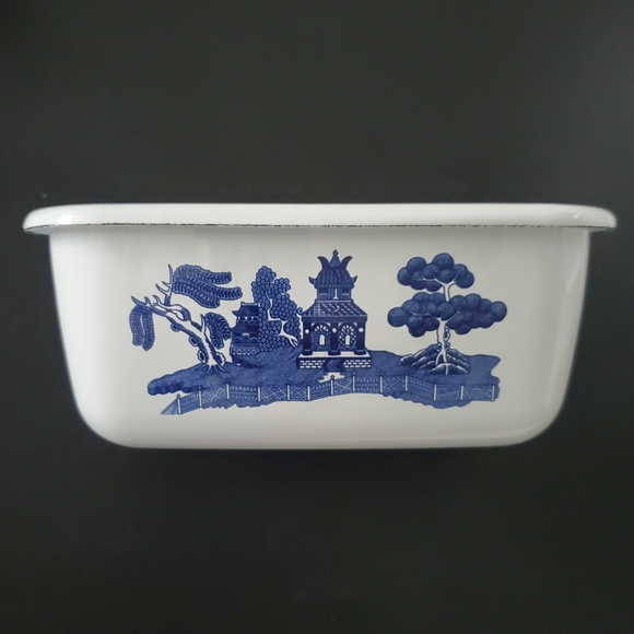 (2) Enamel Willow Blue 3 1/2" x 5 1/2" Rectangular Metal Bakers Johnson Brothers - Picture 9 of 9